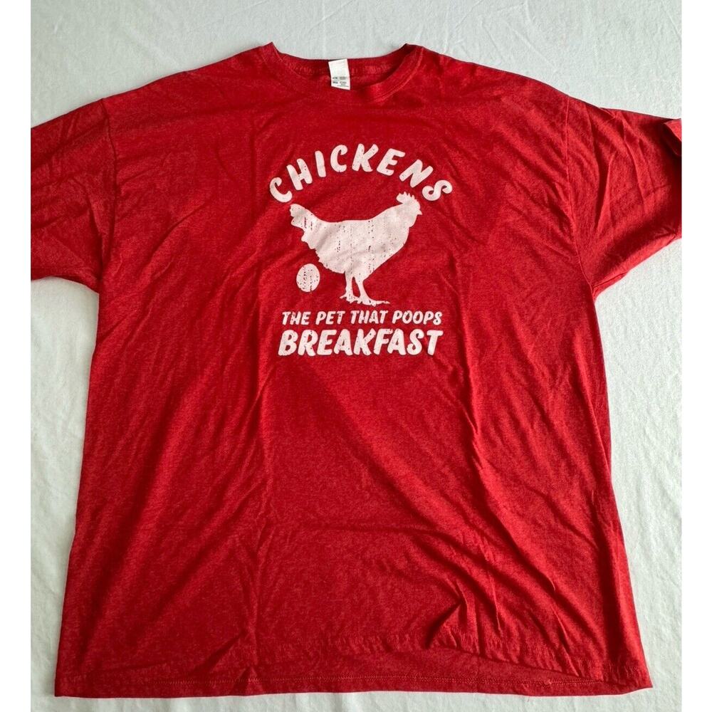 Chickens Pet Poops Eggs For Breakfast T Shirt Red 2XL - Funny Farm Life Tee